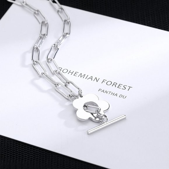 *NEW 925 Sterling Silver Flower Toggle Necklace - Picture 2 of 3